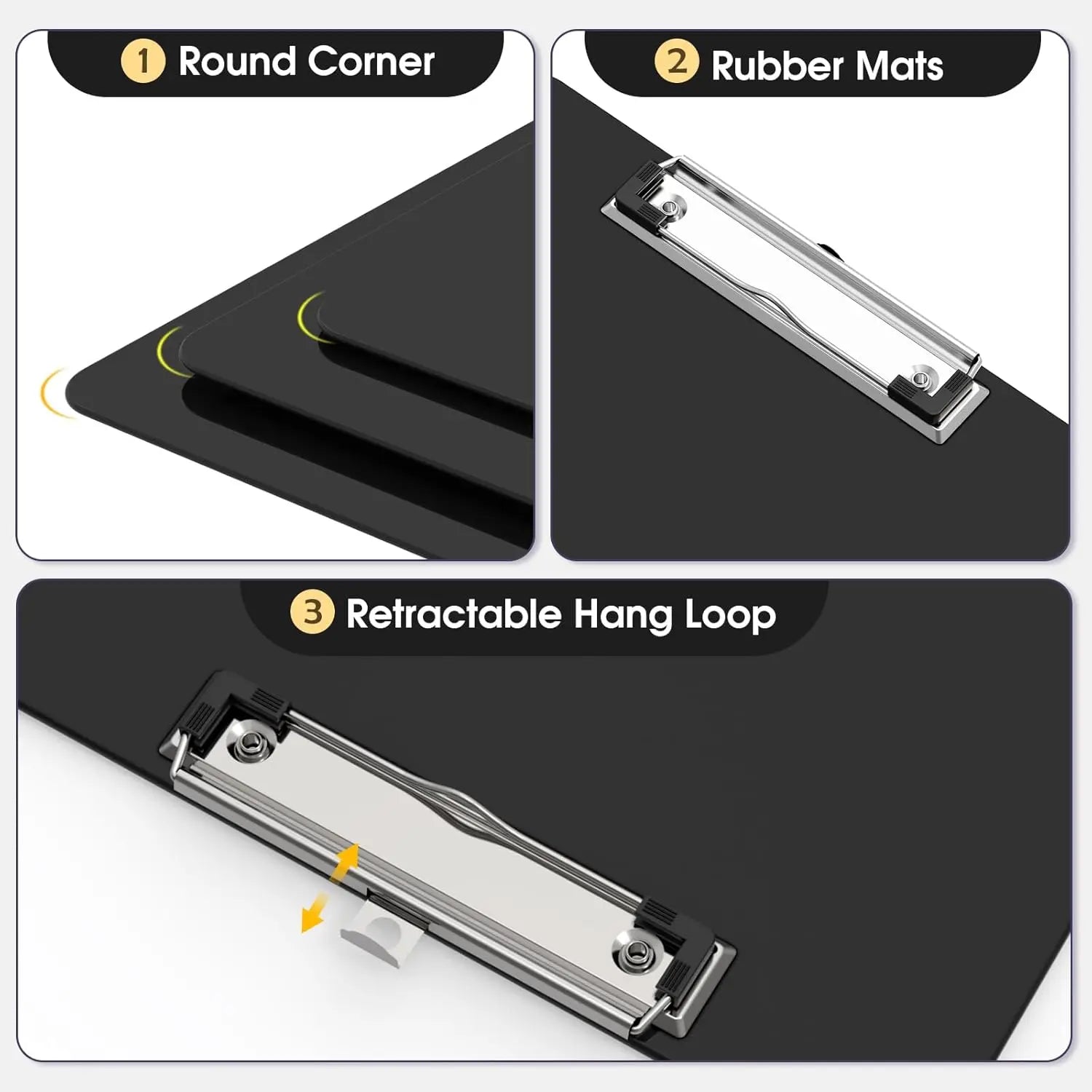 Black A4 Clipboard, 6pcs, Metal Binder with Sheet Protector for Writing, Documents and Drawing