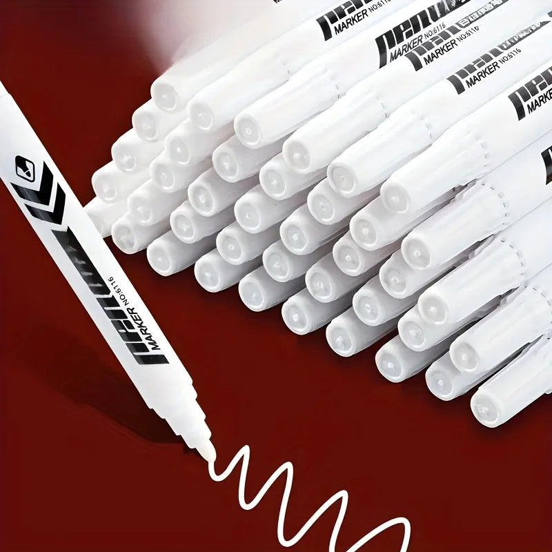 12pcs White Markers - High-Quality Smudge-Proof Oil-Based Ink, Medium Tip for Multi-Surface Writing on Plastic, Glass, Metal