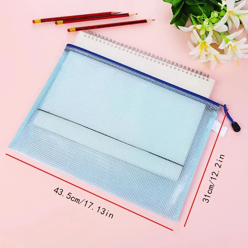 5-Pack A3 PVC Zipper Portfolio Folders with Mesh Design - Waterproof Art, Data, and Drawing Storage Bags