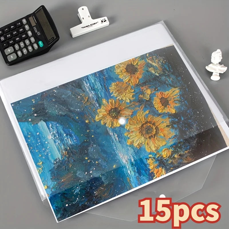 10/15/20pcs A3 Clear Document Holders with Snap Closure - Waterproof Plastic Storage Pouches for Architectural Drawings, Prints