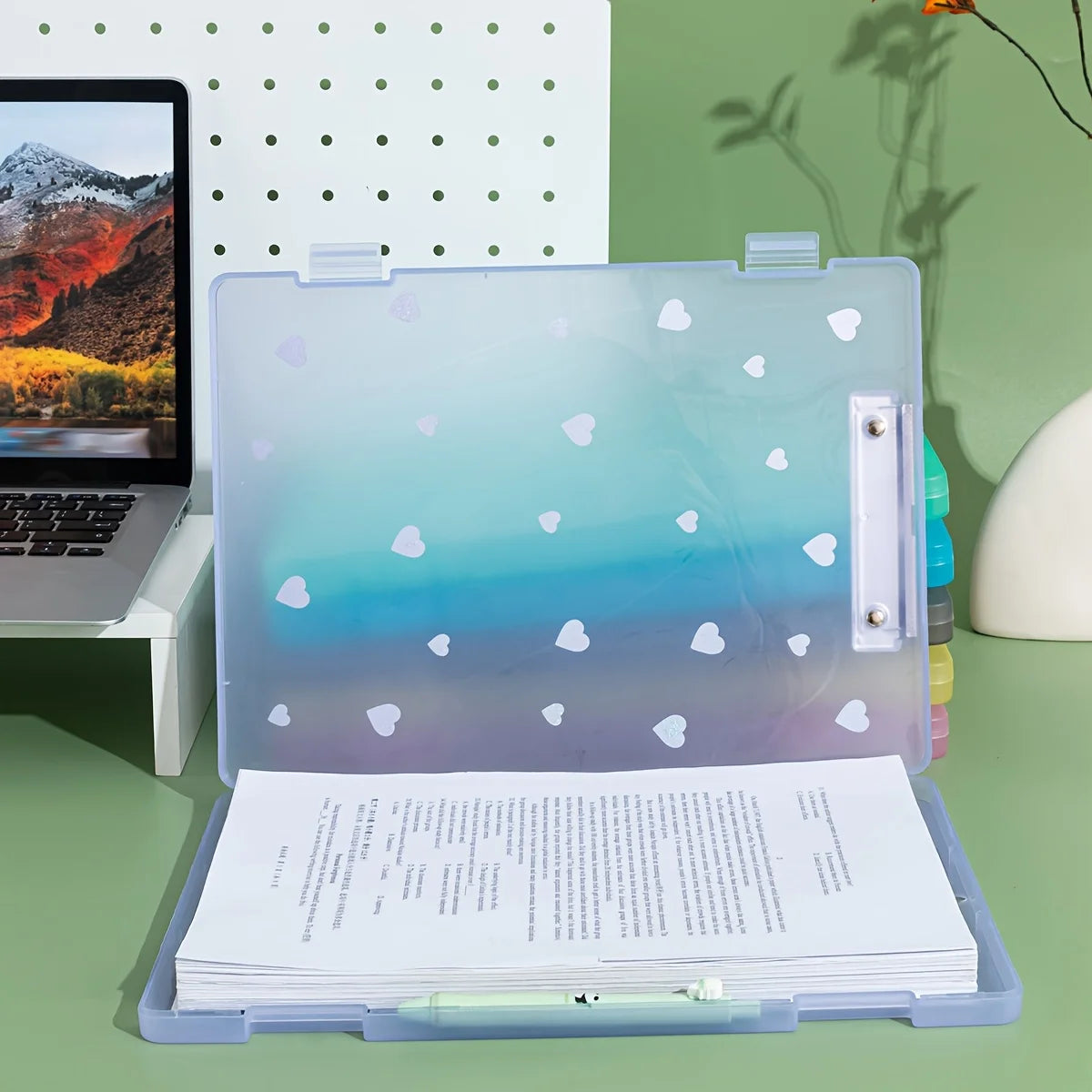 2-in-1 A4 File Box Folder, Large Capacity Plastic PP Document Holder with Pen Slot,Office Storage Organizer for Papers and Exams