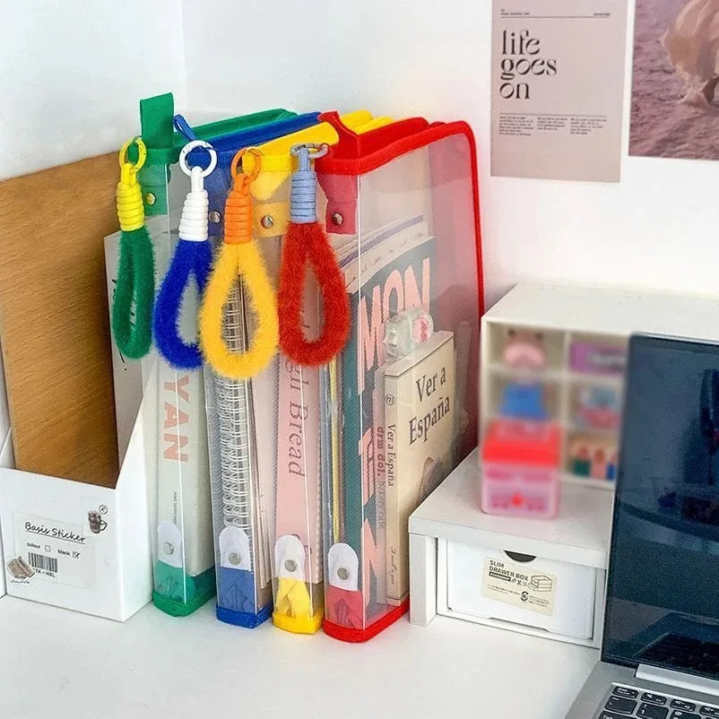 Stylish A4 Clear Zipper File Bag Transparent Document Organizer with Subject Labels for School Supplies Office Stationery Storag