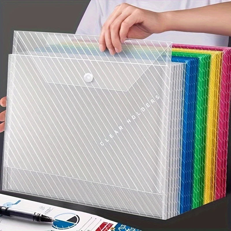 20pcs Plastic Transparent A4 Document Bag with Snap Button for Office File Storage, Students