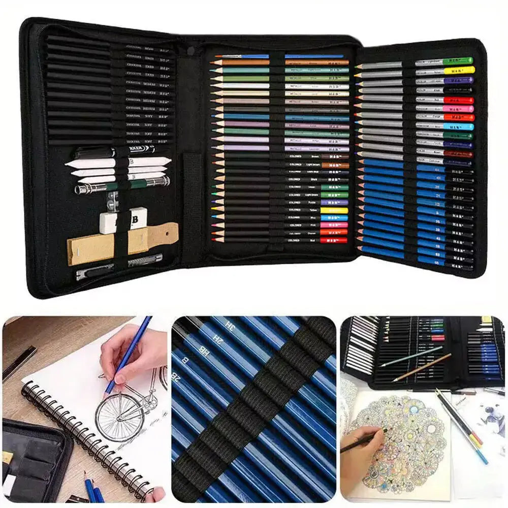 72pcs sketching and painting set, professional art supplies, comes with 1 sketchbook, suitable for artist beginners.