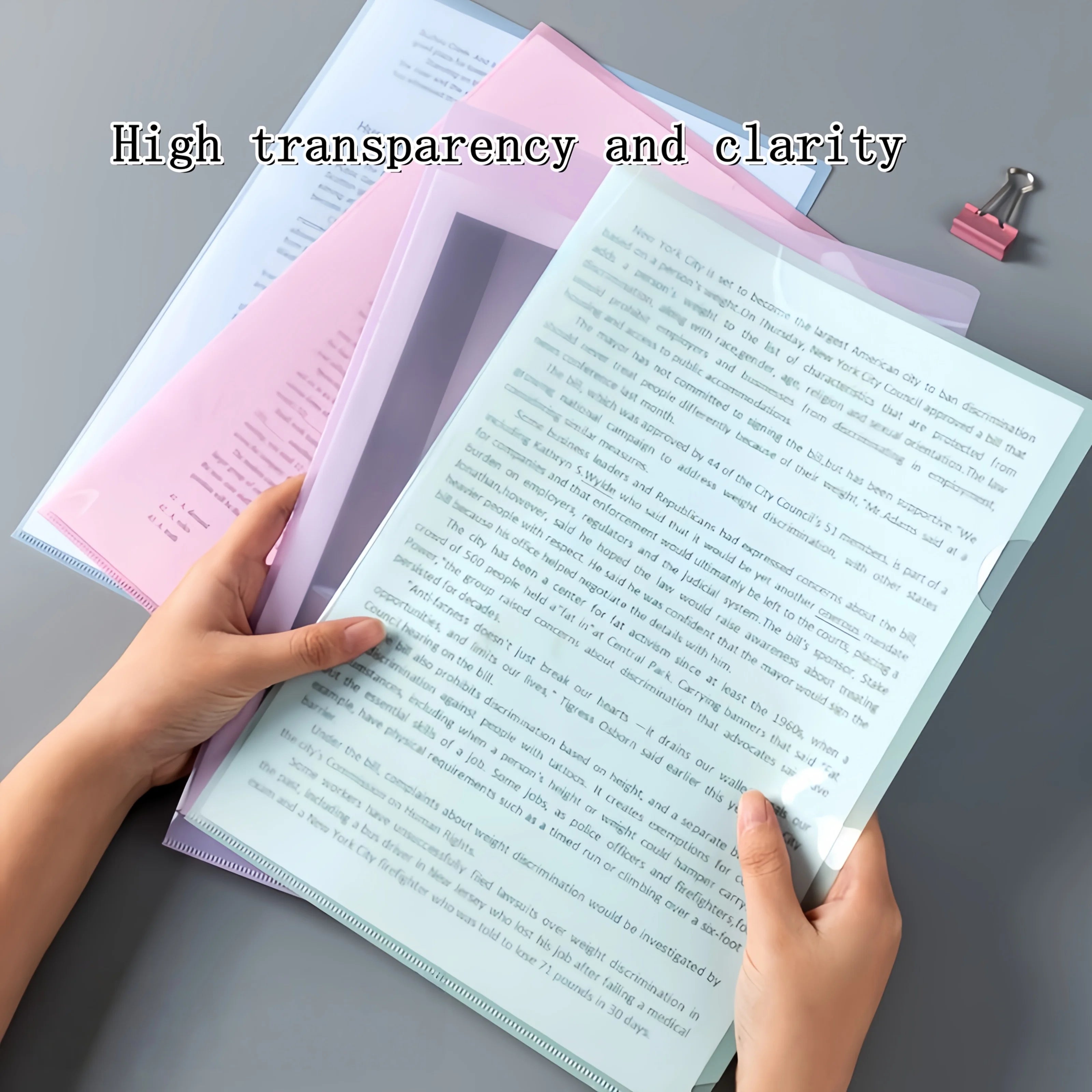 4pcs A4 Transparent L-Shaped File Folders, Single-Page Holders for Resumes, Documents & Organization, School Supplies , School