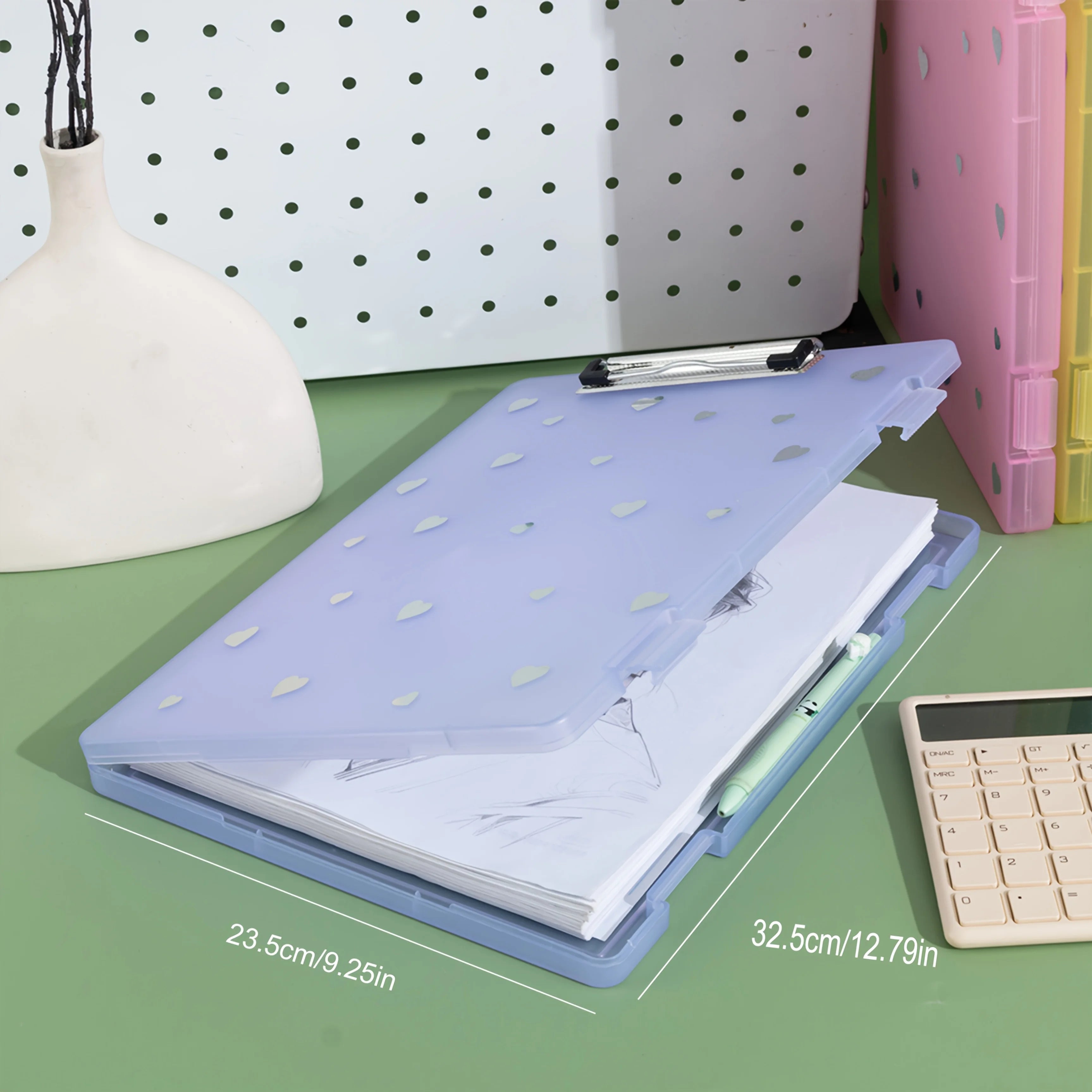 2-in-1 A4 File Box Folder, Large Capacity Plastic PP Document Holder with Pen Slot,Office Storage Organizer for Papers and Exams