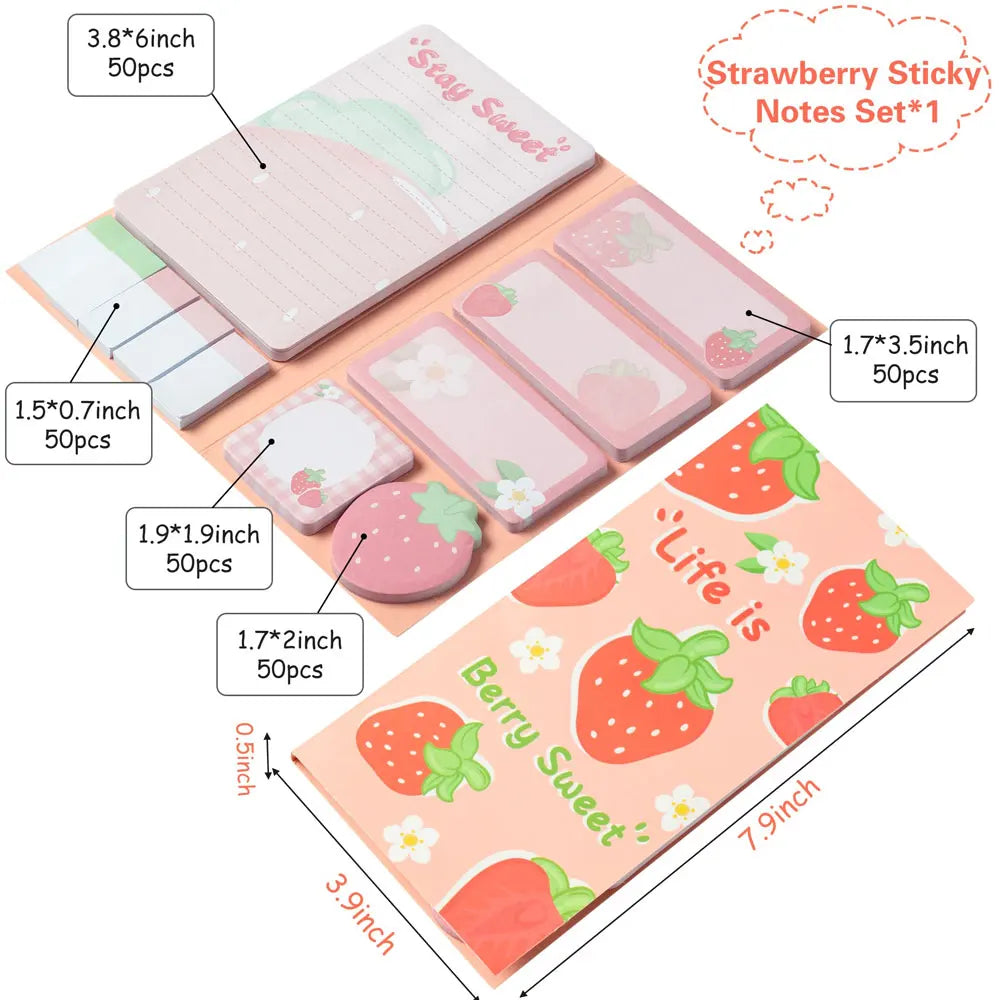 1PC cute cartoon sticky notes, strawberry series sticky notes set, handwritten self-adhesive notepad.