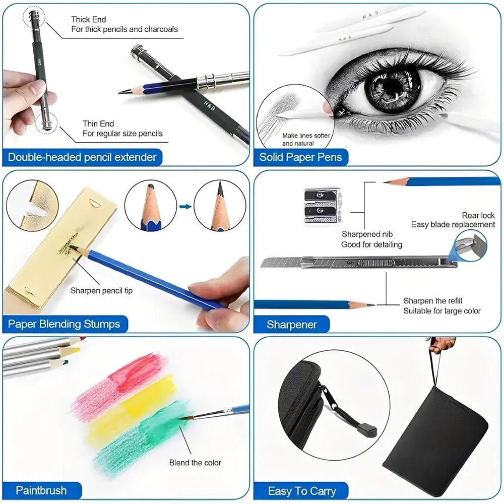 72pcs sketching and painting set, professional art supplies, comes with 1 sketchbook, suitable for artist beginners.