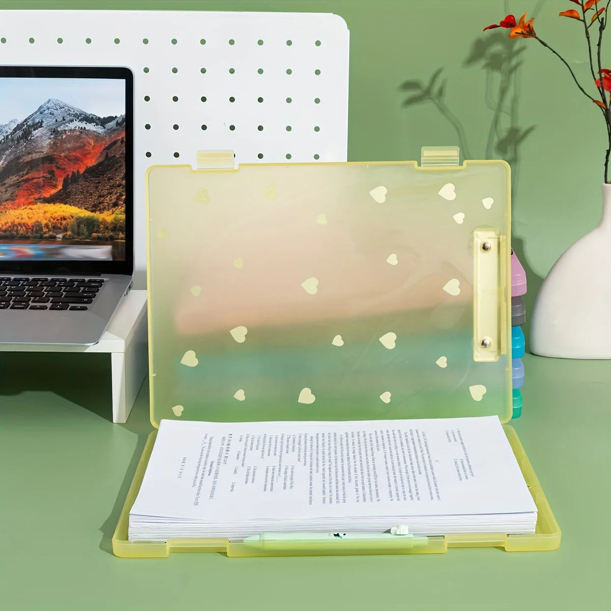 2-in-1 A4 File Box Folder, Large Capacity Plastic PP Document Holder with Pen Slot,Office Storage Organizer for Papers and Exams