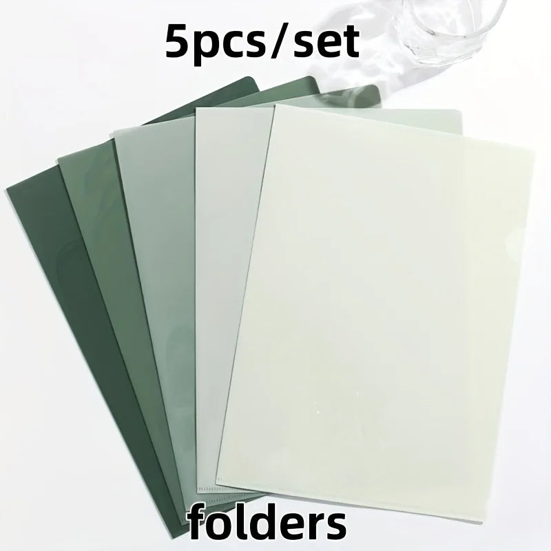 5-Pack A4 Gradient Green PP Plastic File Folders |Thick Office Organizer for Single Page Storage,Home and Office Document Holder