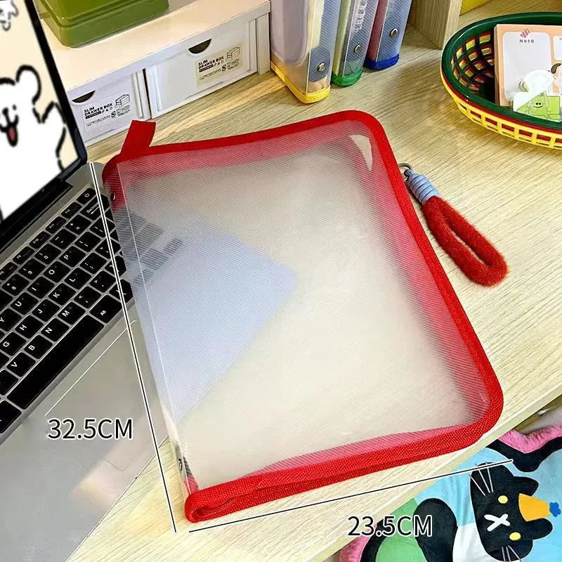 Stylish A4 Clear Zipper File Bag Transparent Document Organizer with Subject Labels for School Supplies Office Stationery Storag