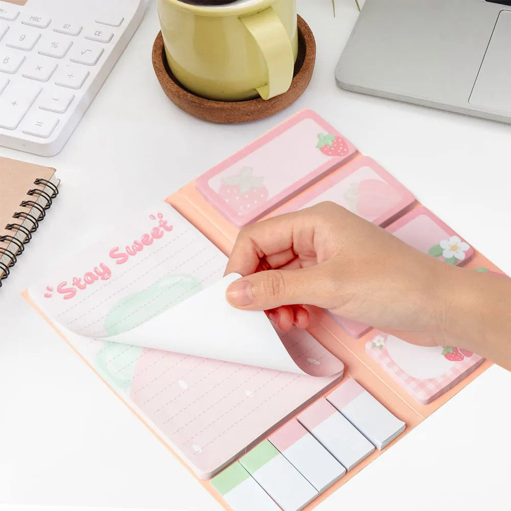 1PC cute cartoon sticky notes, strawberry series sticky notes set, handwritten self-adhesive notepad.