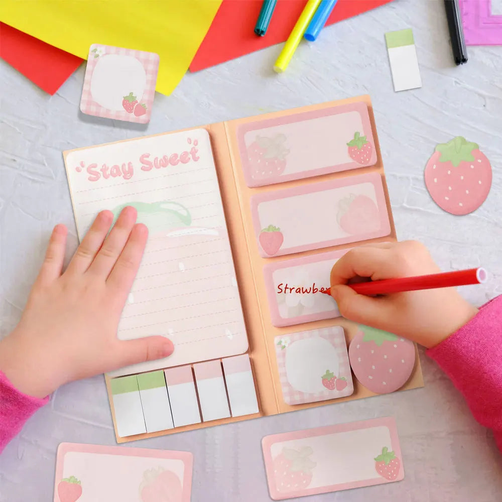 1PC cute cartoon sticky notes, strawberry series sticky notes set, handwritten self-adhesive notepad.