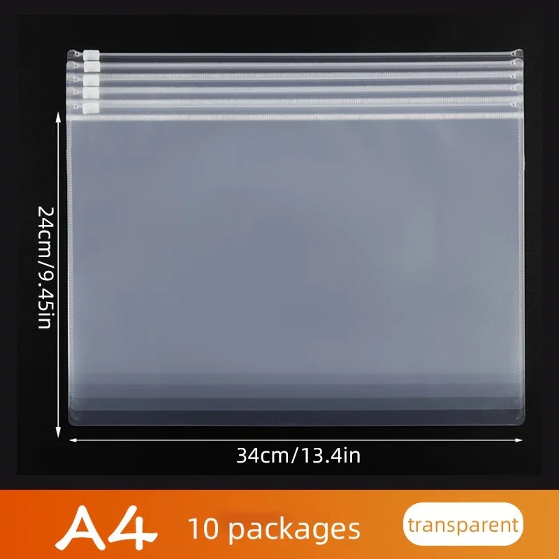 10PCS A4A5A6 Exam Mesh Zipper Bag Student Office Simple Large Capacity Transparent Document Bags