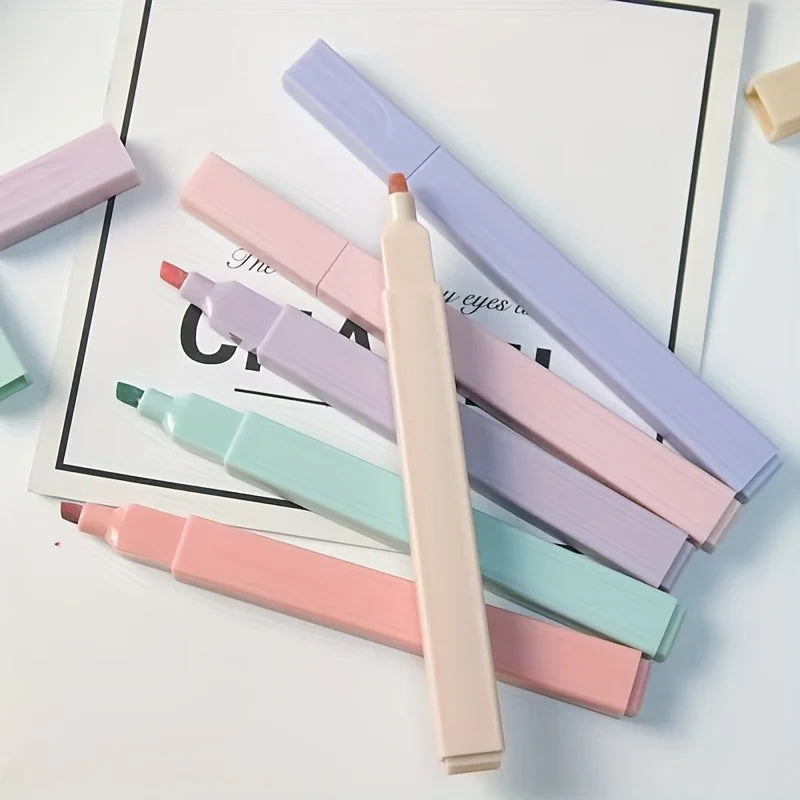 6pcs Pastel Highlighter Pens, Chisel Tip, Assorted Candy Colors, Smooth No-Bleed Markers, Plain Ruling, Featherless, for School