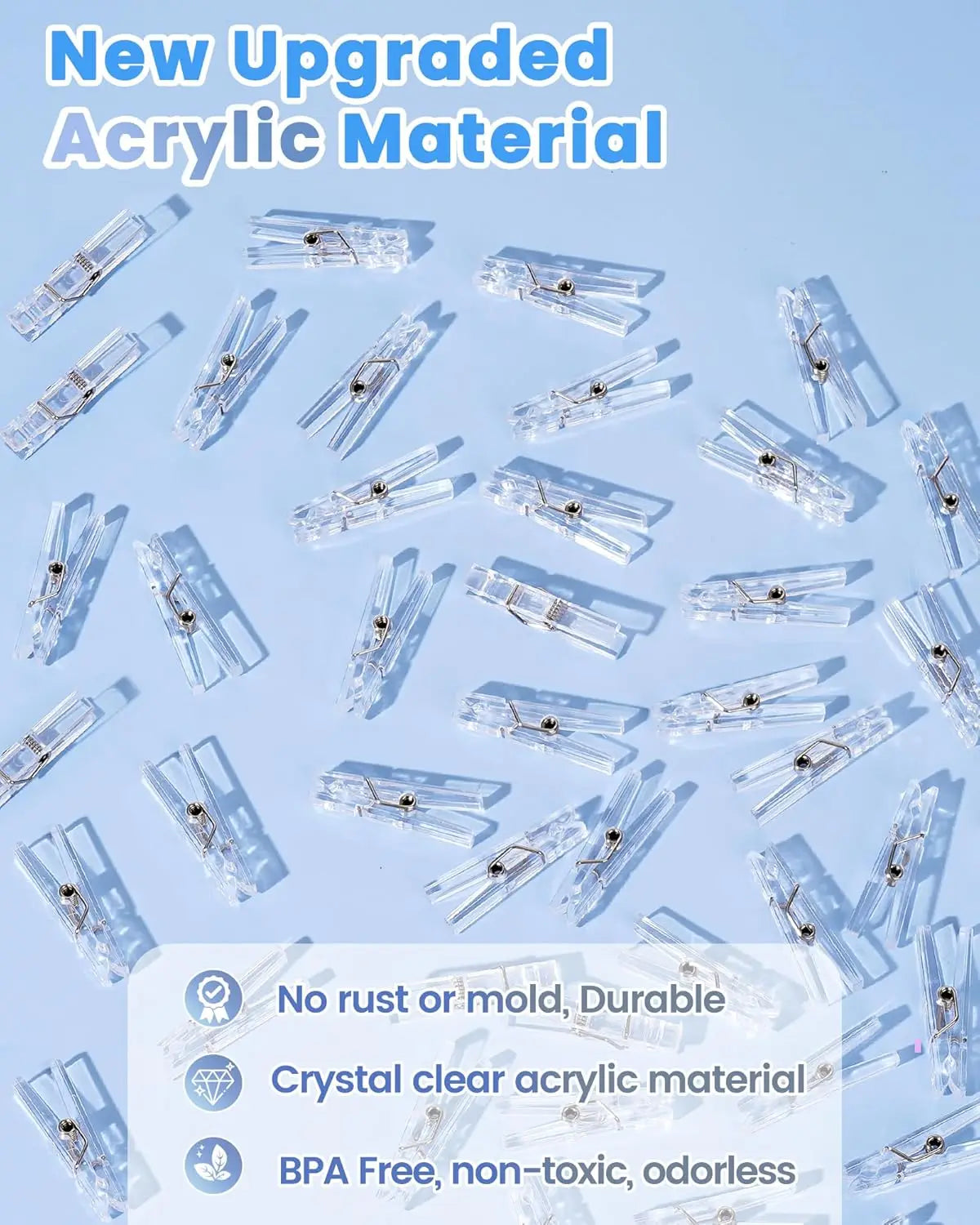 50 Pcs Mini Clear Clothespins Clip, Plastic Utility Paper Clip, Paper Photos Clip, Clothes Line Clips